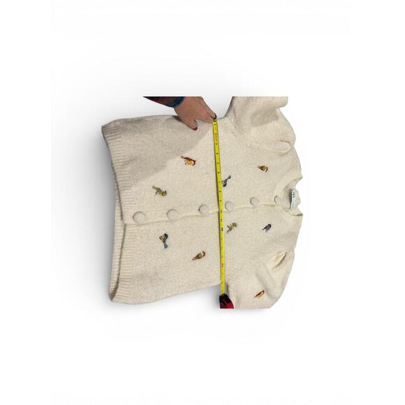 ZARA Novelty Bird Embroidered Short Sleeve Cardigan Cream Size L Preppy - Picture 8 of 10